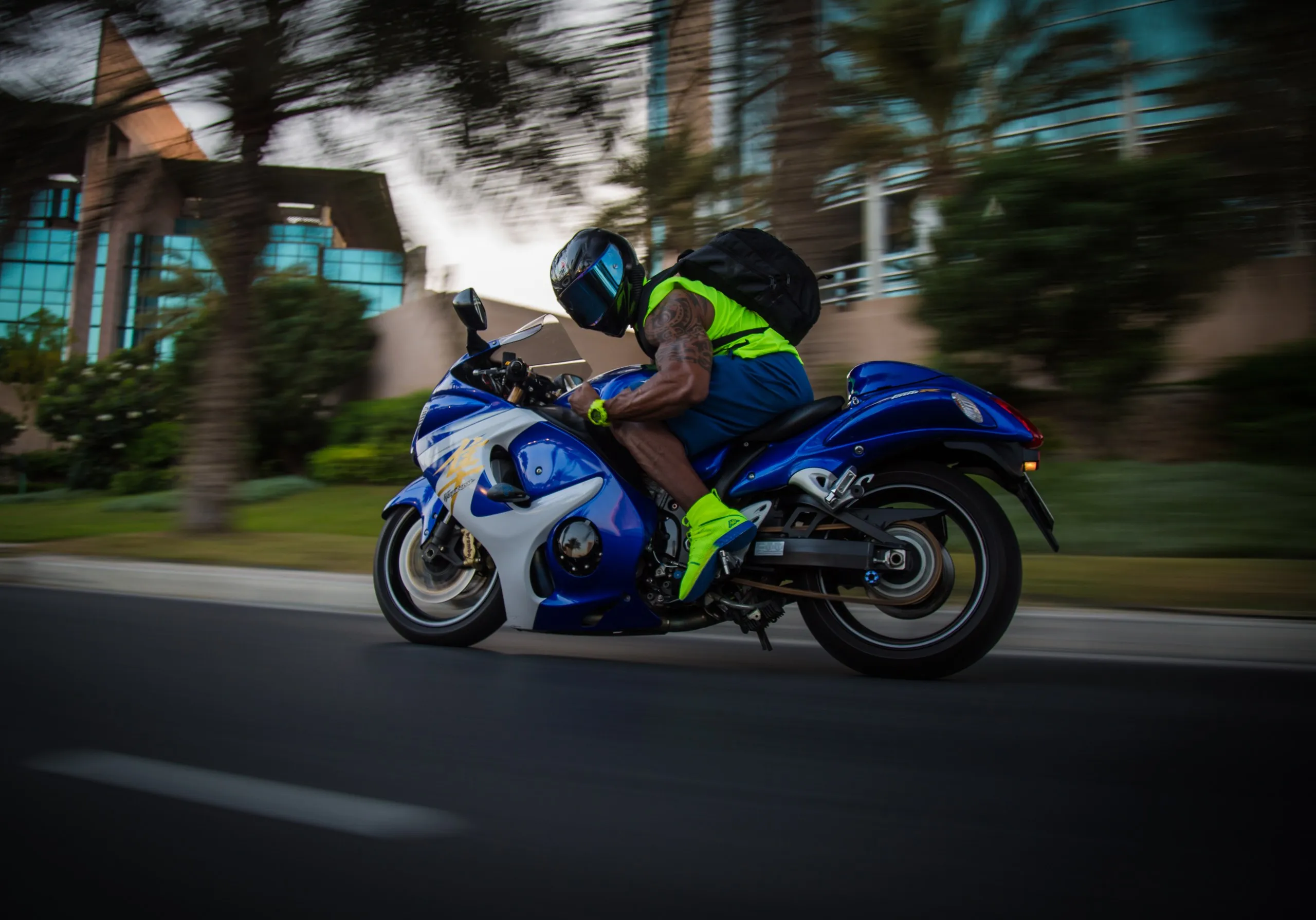 Motorcycle in motion, blurred with speed