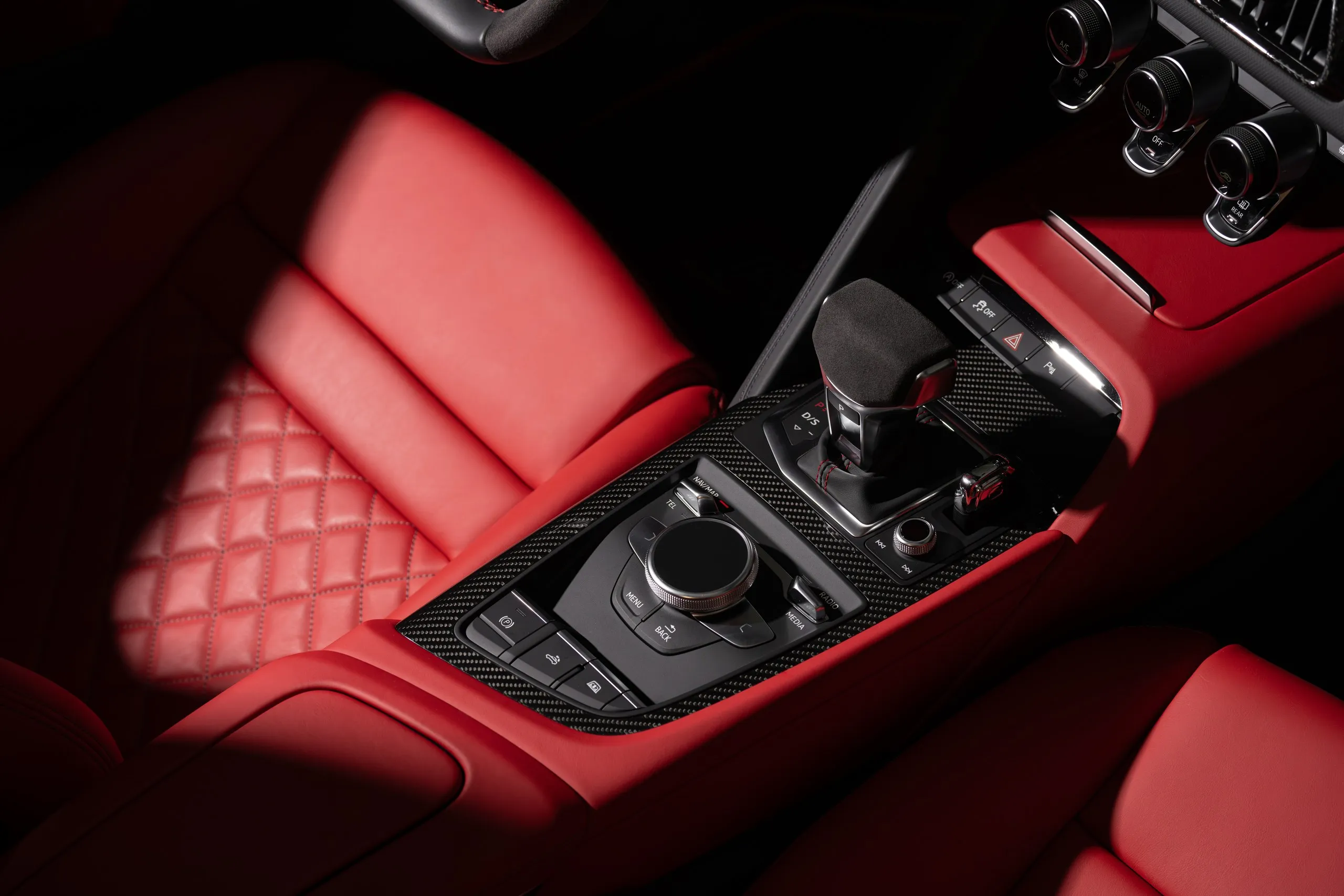 Quilted red leather car interior