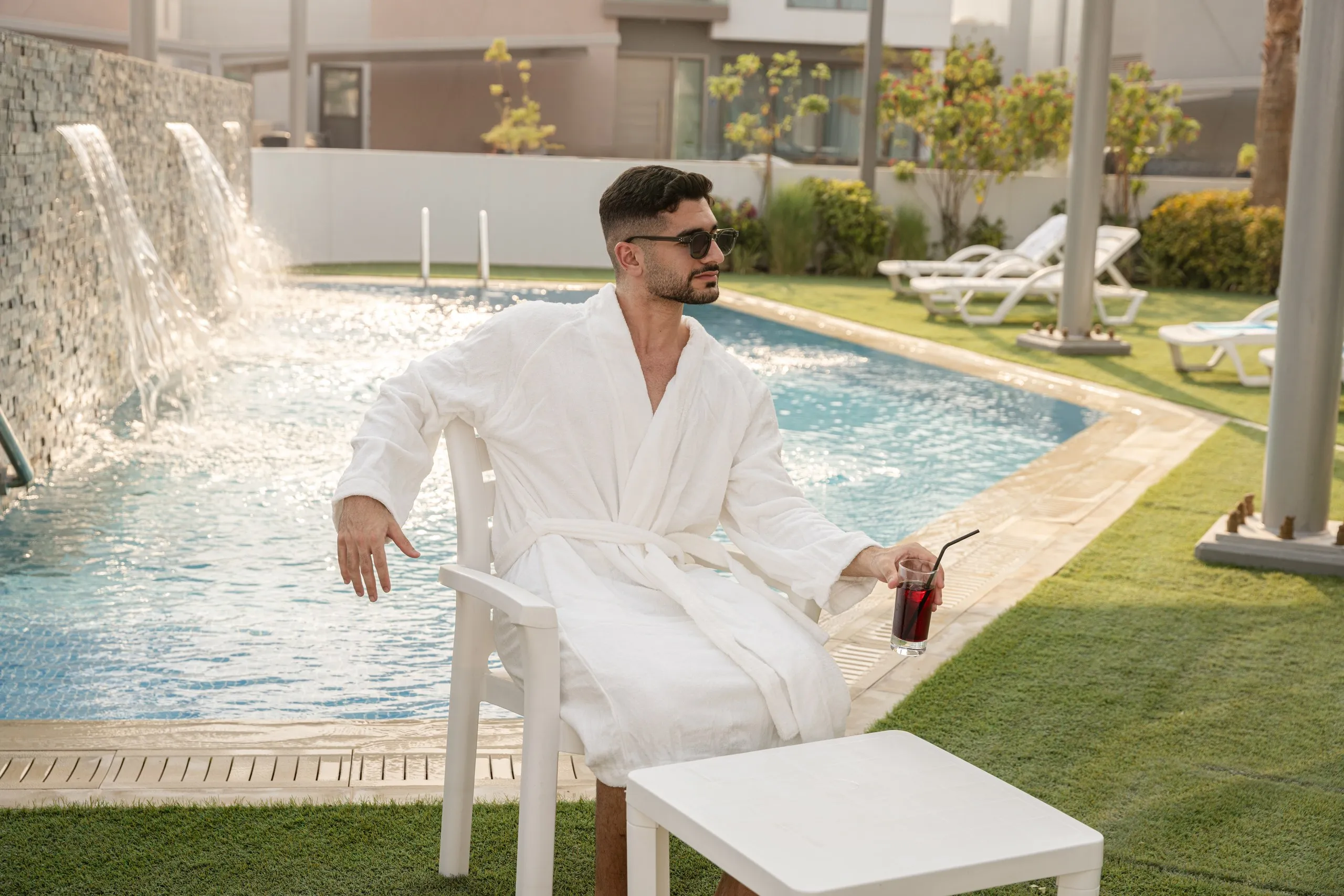 Loungers beside a resort pool