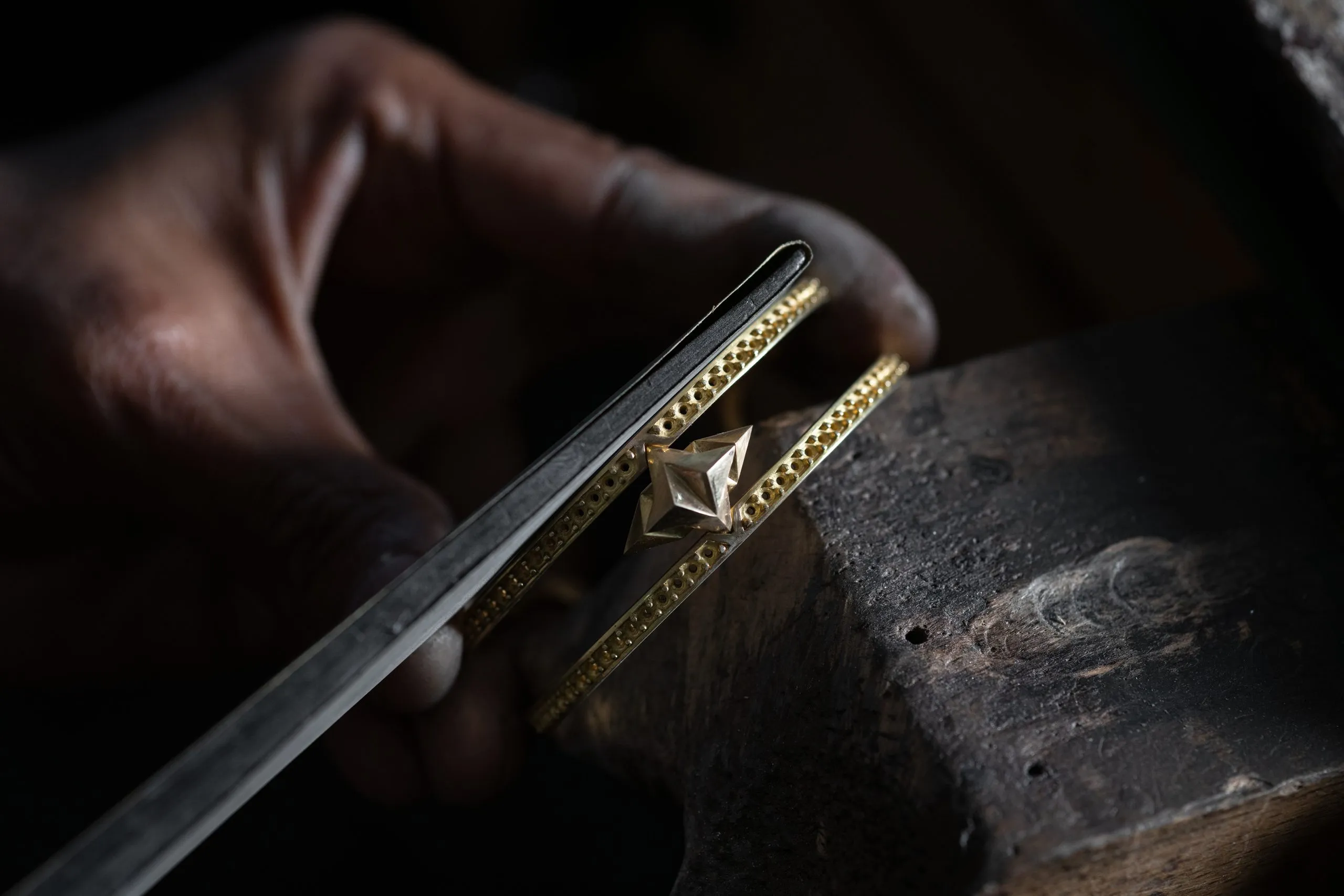 Gold watch detail in deep shadow