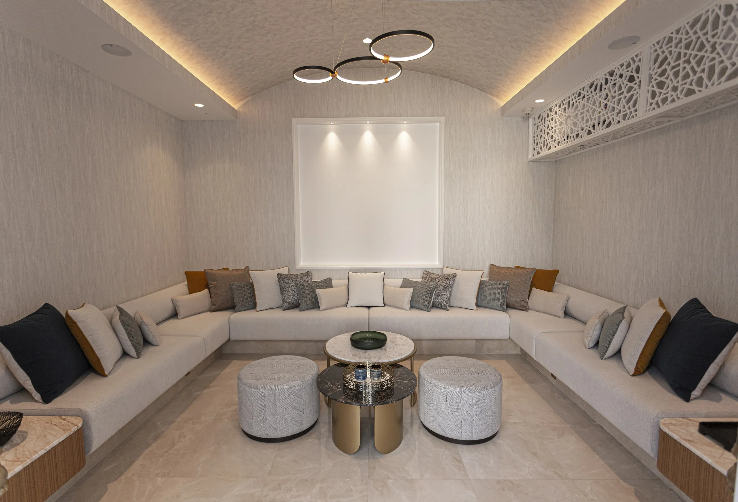 Formal dining room in gold tones