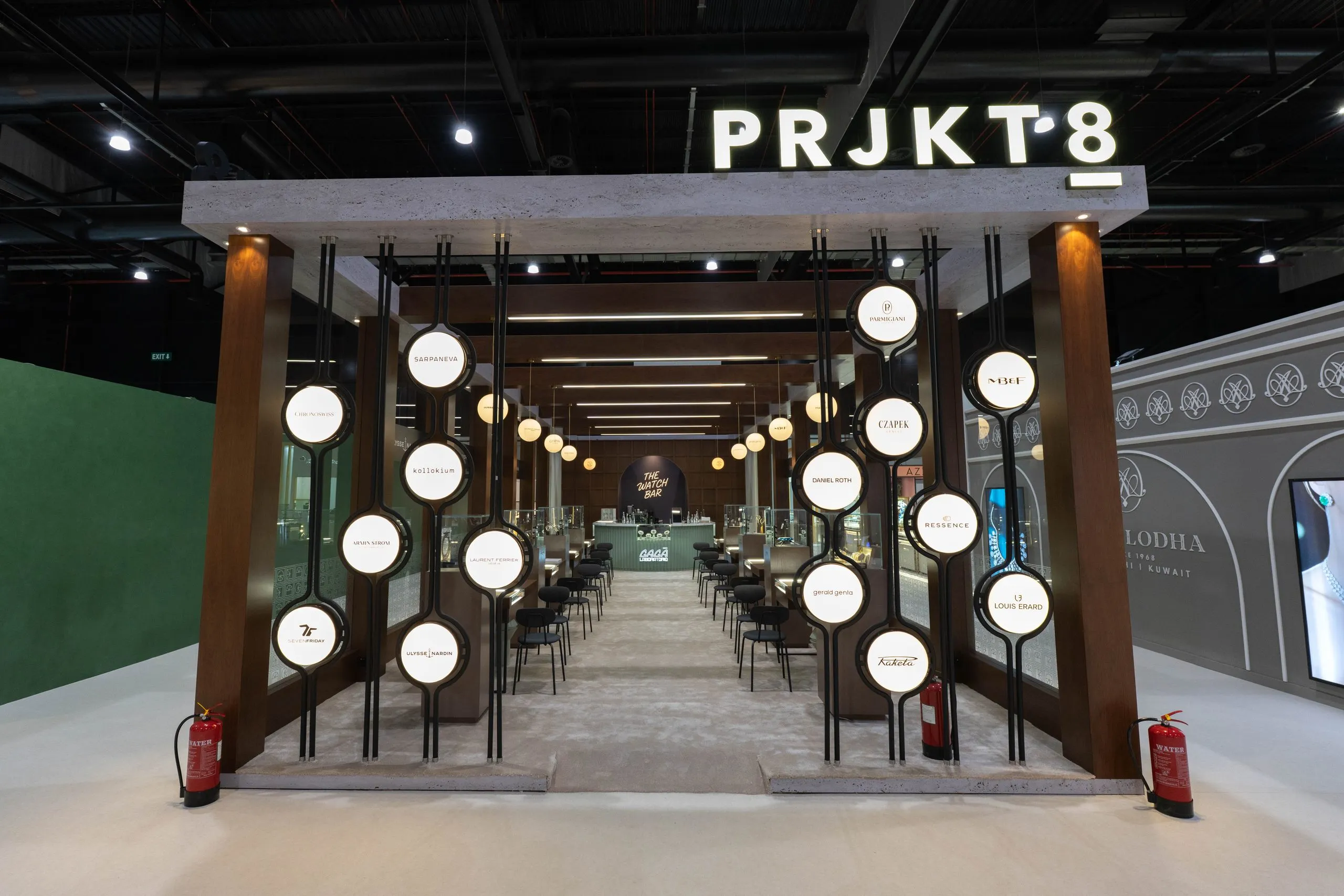 PRJKT8 storefront with a sculptural chandelier