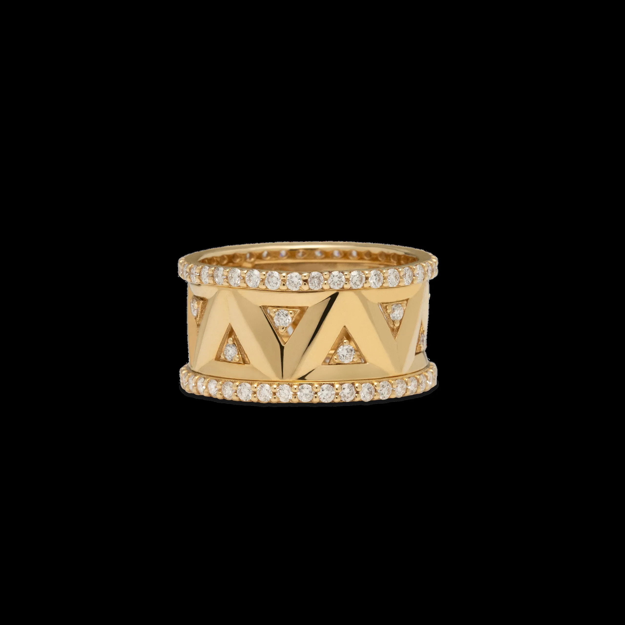 Wide gold ring with Greek-key engraving