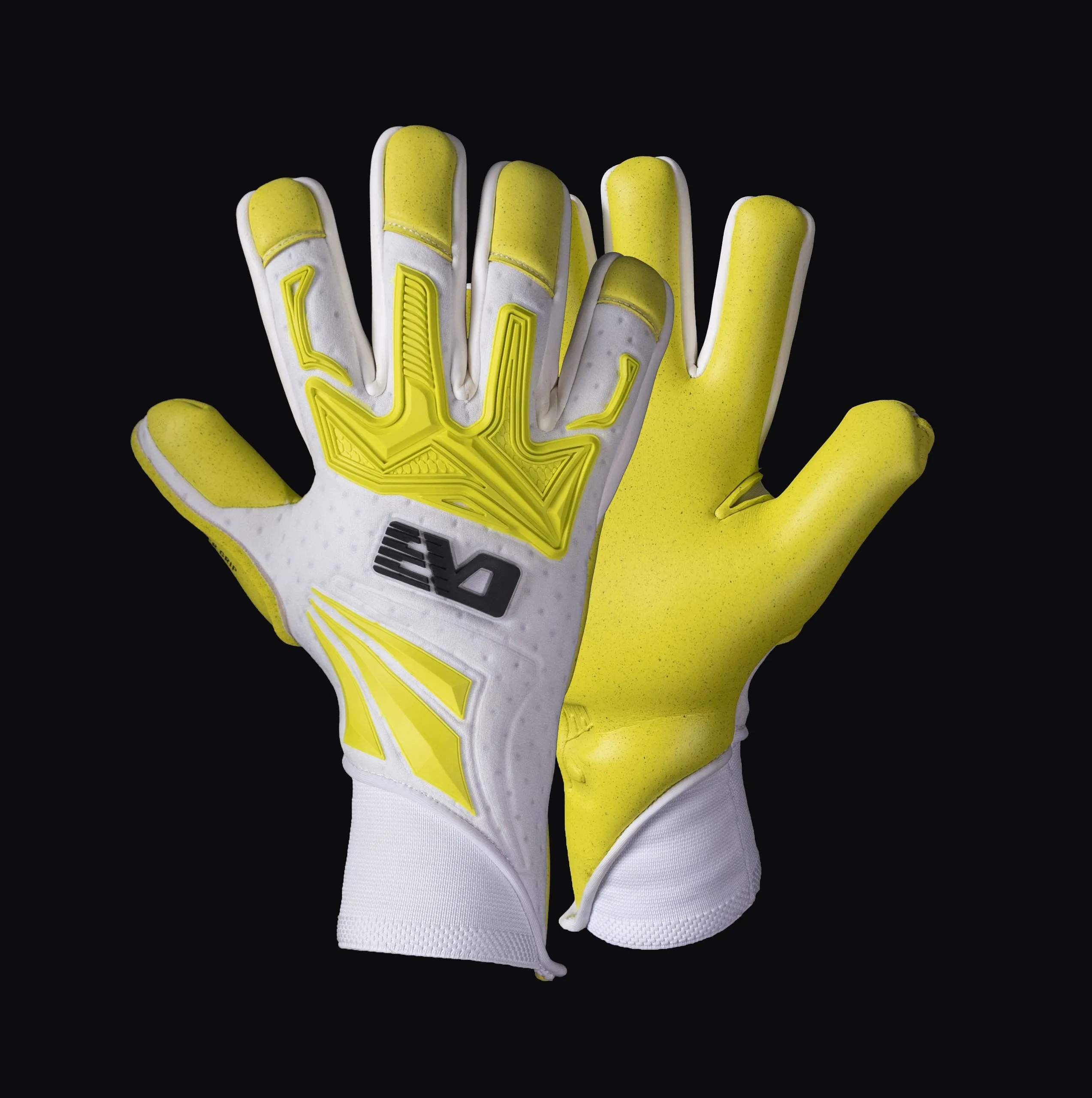 Yellow goalkeeper gloves, product still