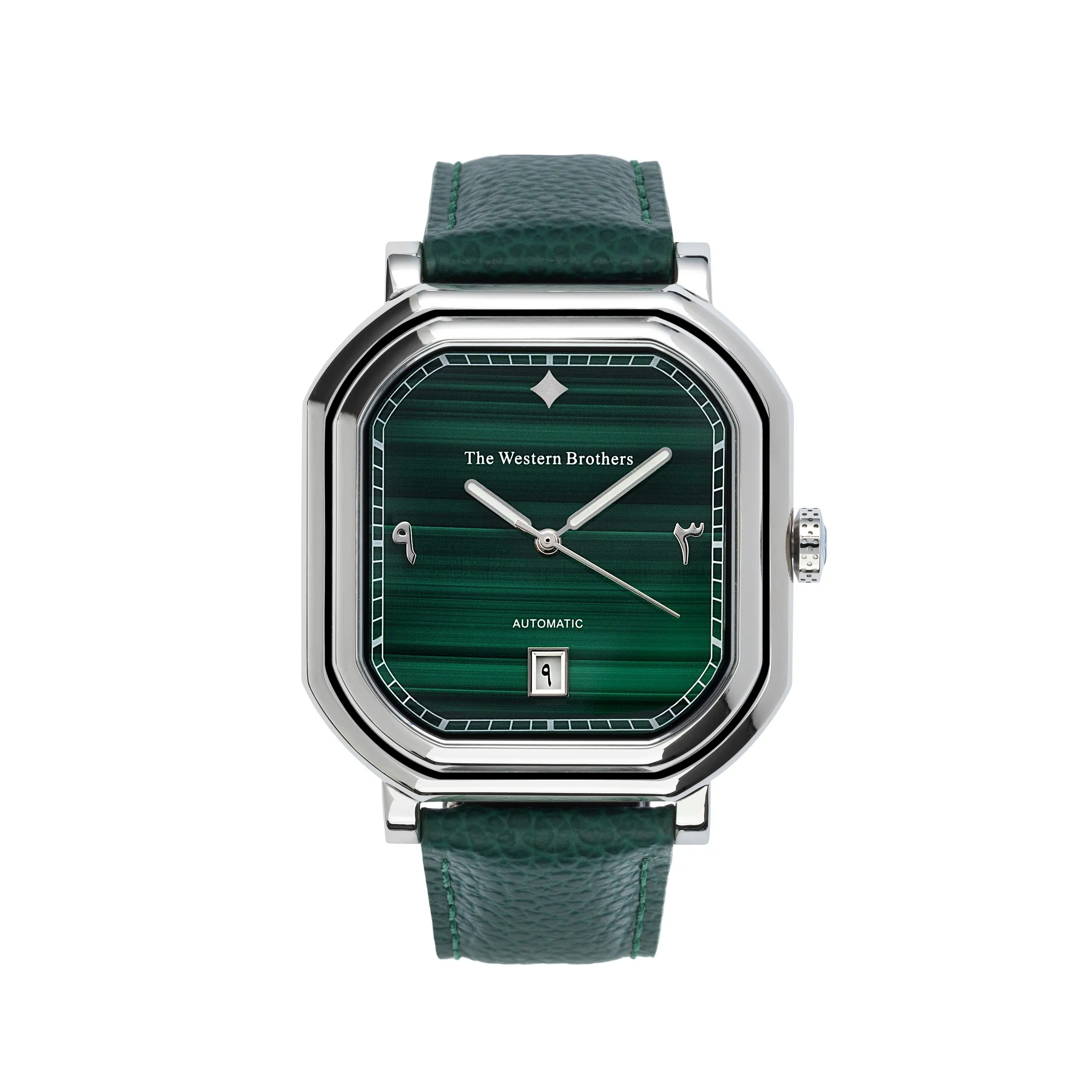 Green dial watch on a steel bracelet